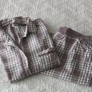 PINK Victoria's Secret Plaid Pajama Set - Brown and White